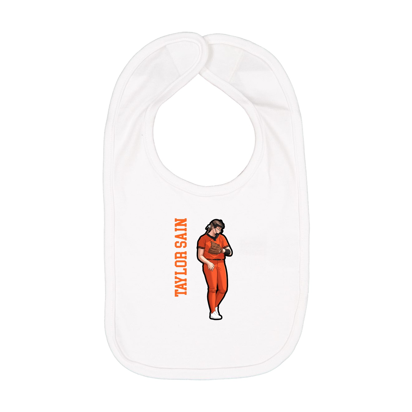 Infant Bib — Name Vertical in White