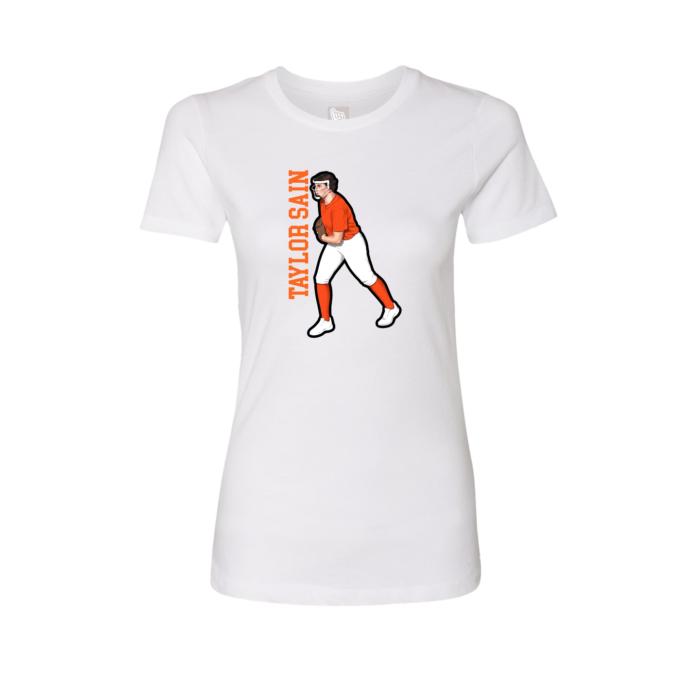 Fitted Women's Tee — Name Vertical in White