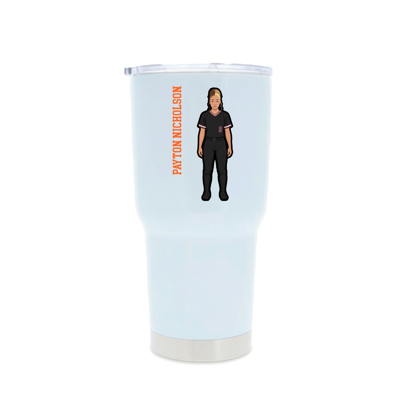 30oz Stainless Steel Tumbler — Name Vertical in White