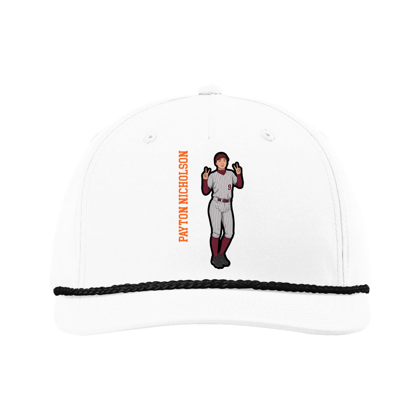 Five-Panel Classic Rope Cap — Name Vertical in White