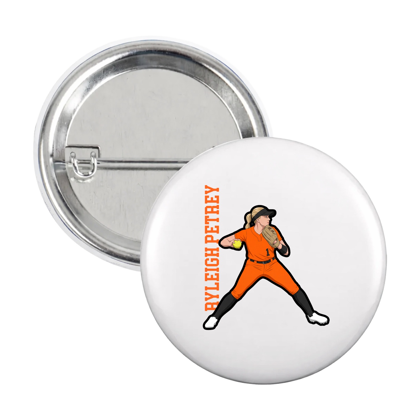 Game Day Button — Name Vertical in White