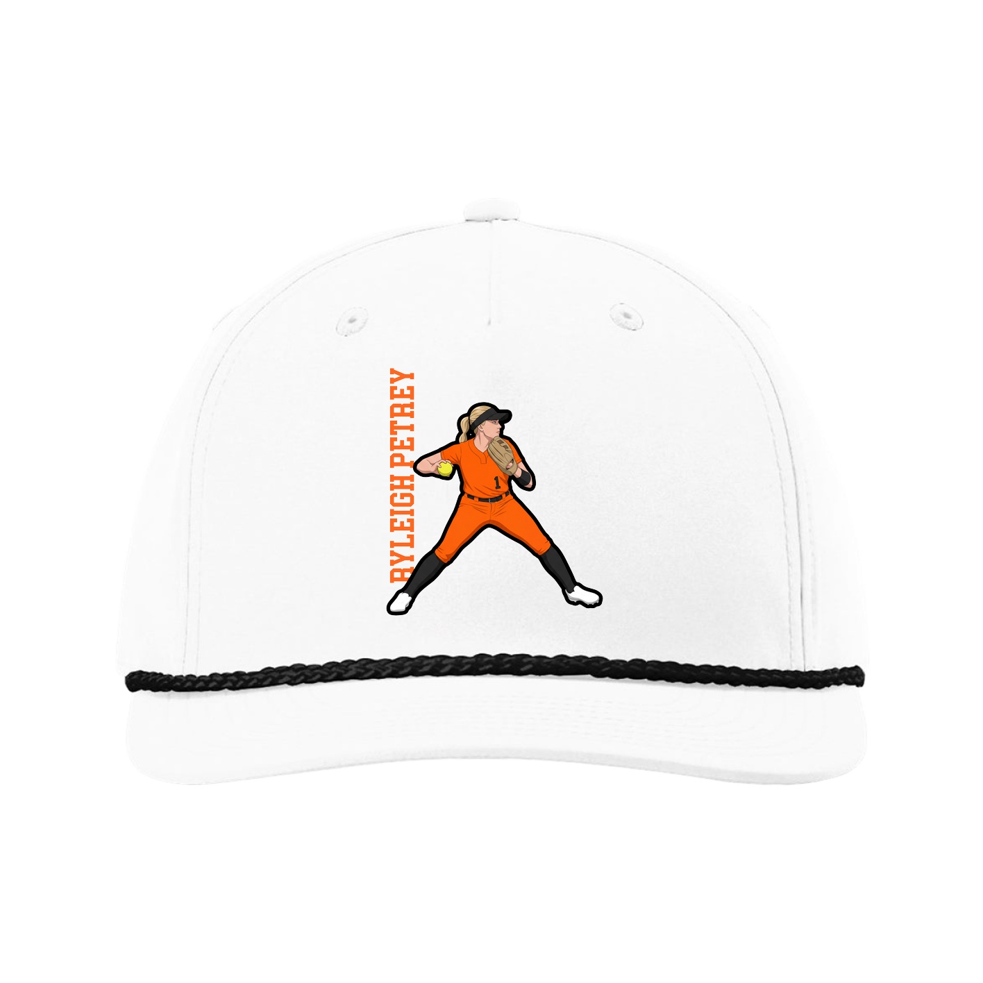 Five-Panel Classic Rope Cap — Name Vertical in White