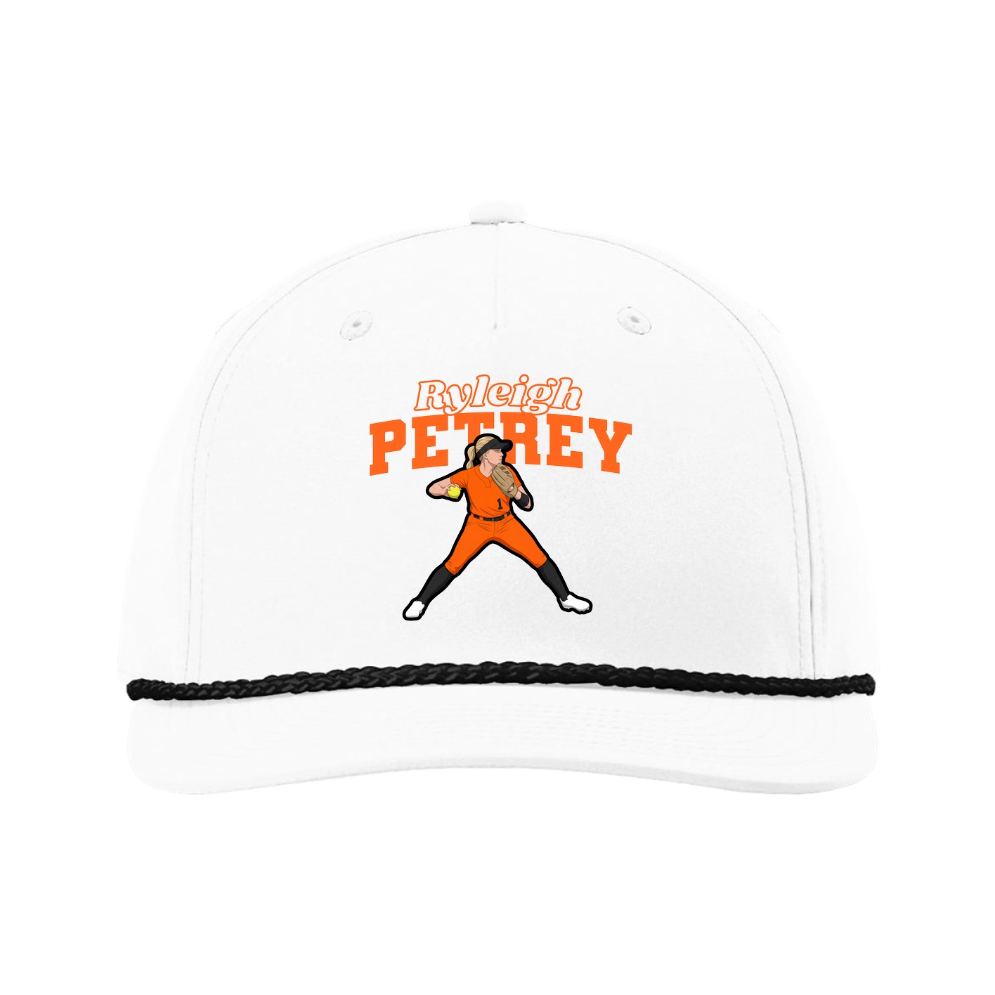Five-Panel Classic Rope Cap — Name Arch in White