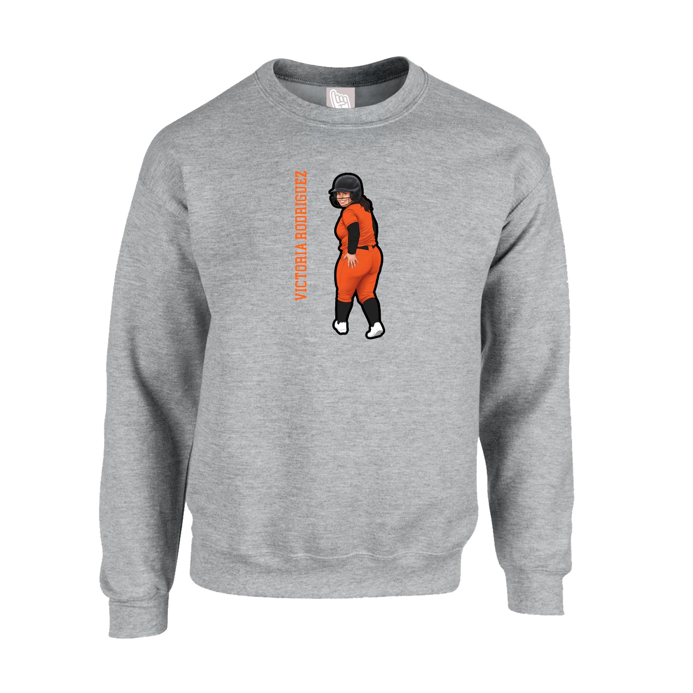Fleece Crew — Name Vertical in Grey