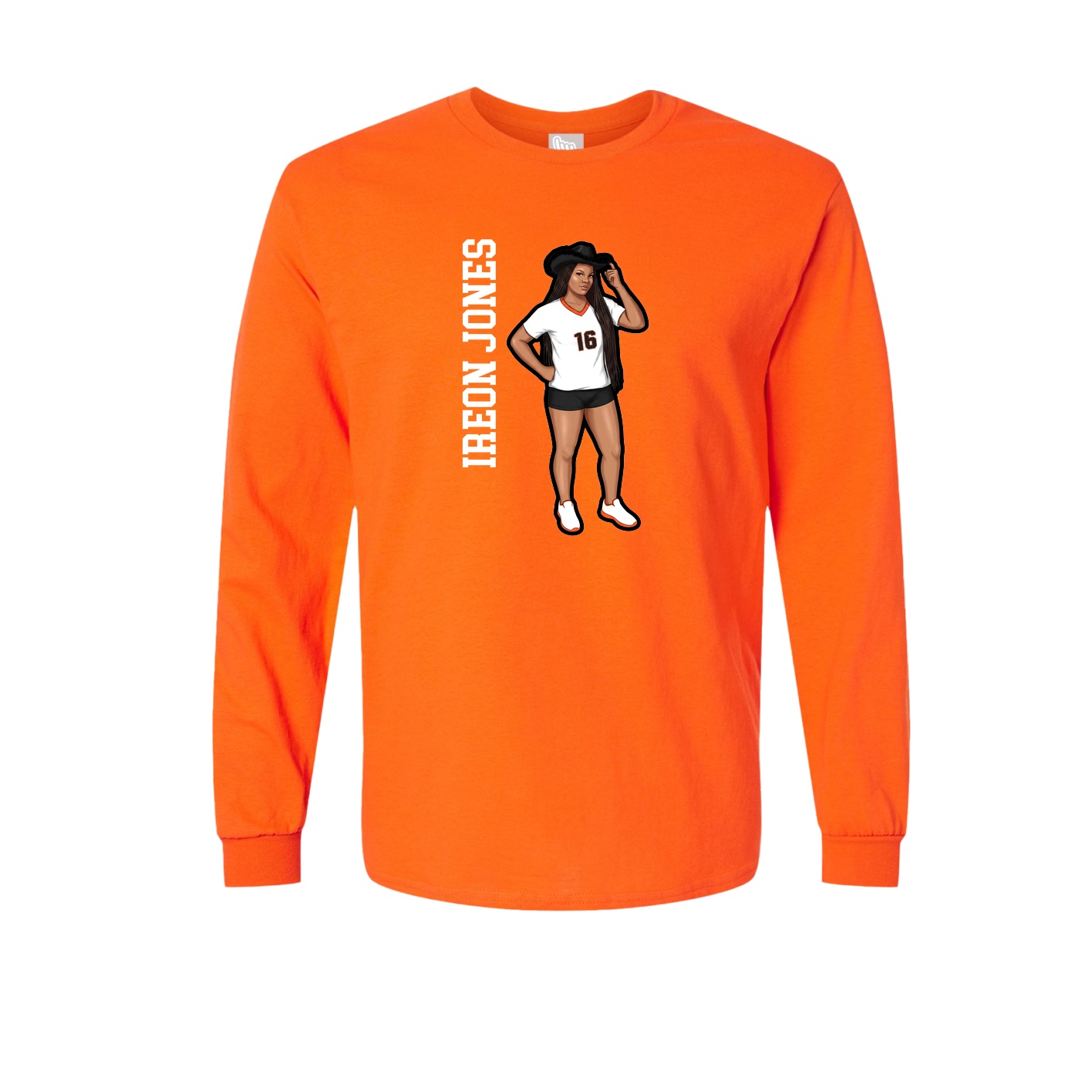 Long Sleeve Tee — Name Vertical in Orange