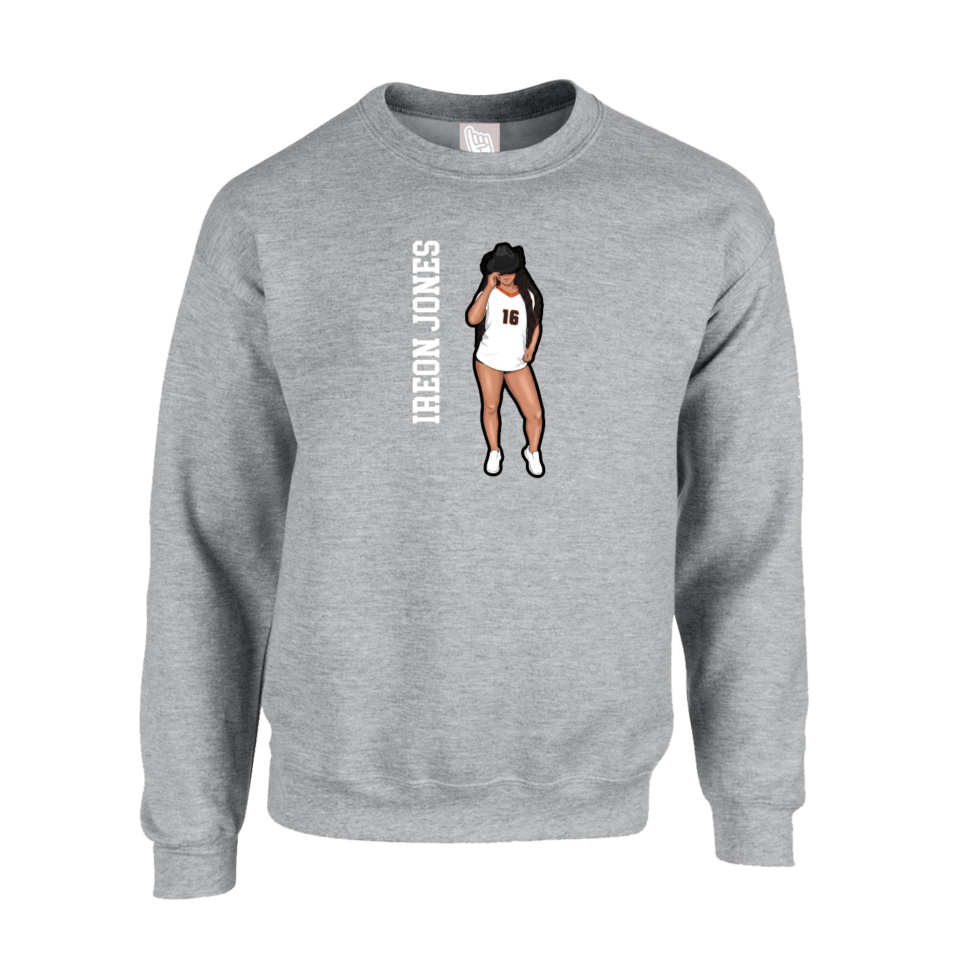 Fleece Crew — Name Vertical in Grey