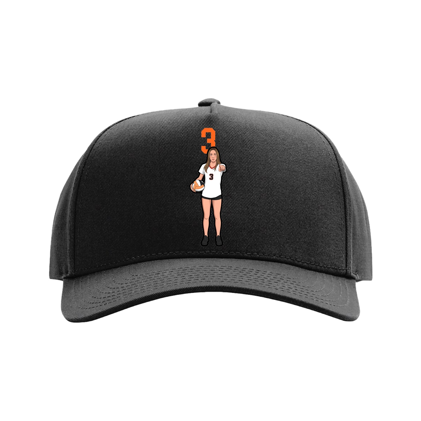 Full Fabric Five-Panel Champ Cap — Number Top in Black