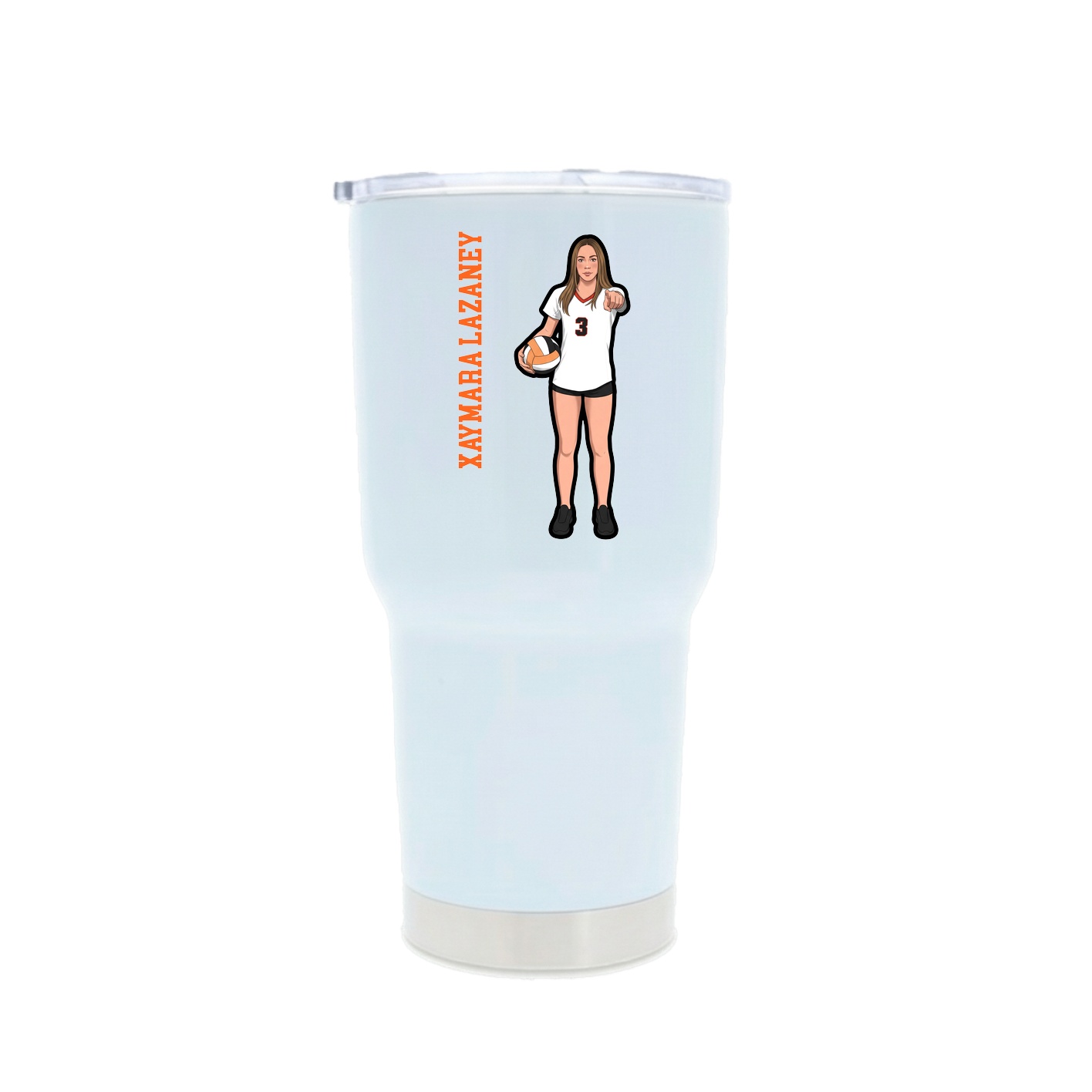 30oz Stainless Steel Tumbler — Name Vertical in White