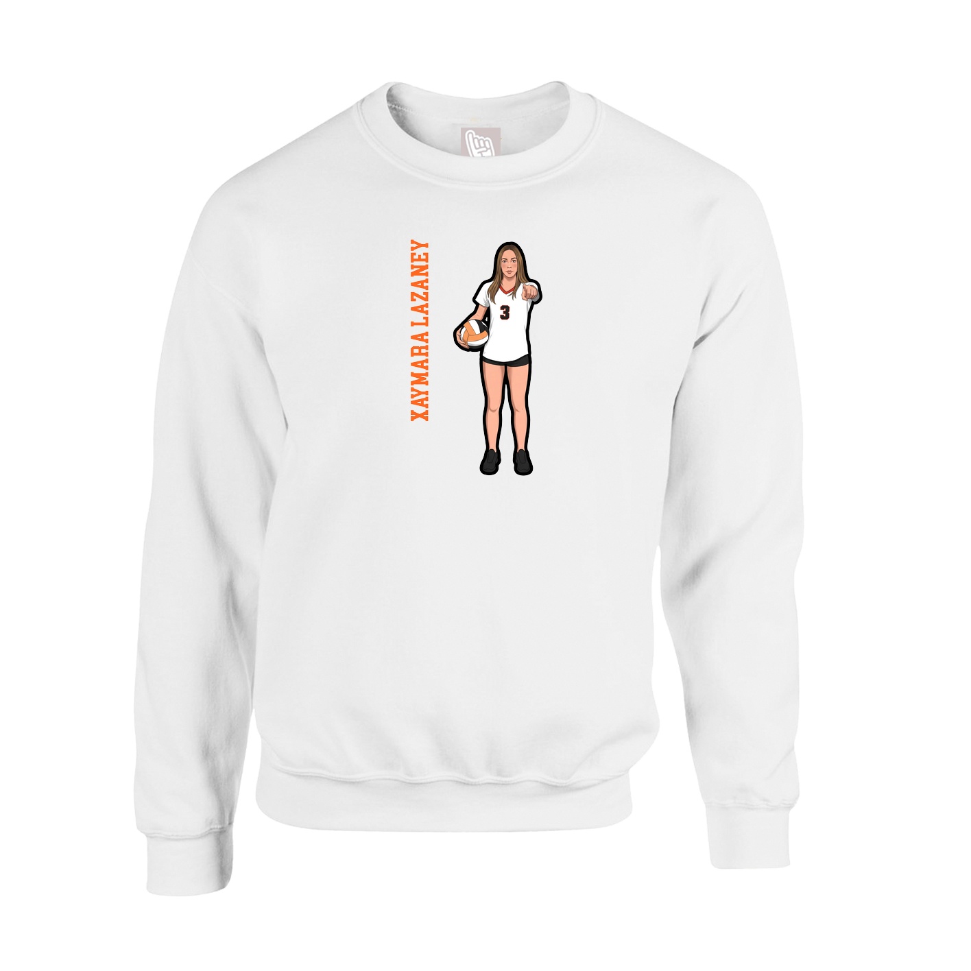 Fleece Crew — Name Vertical in White