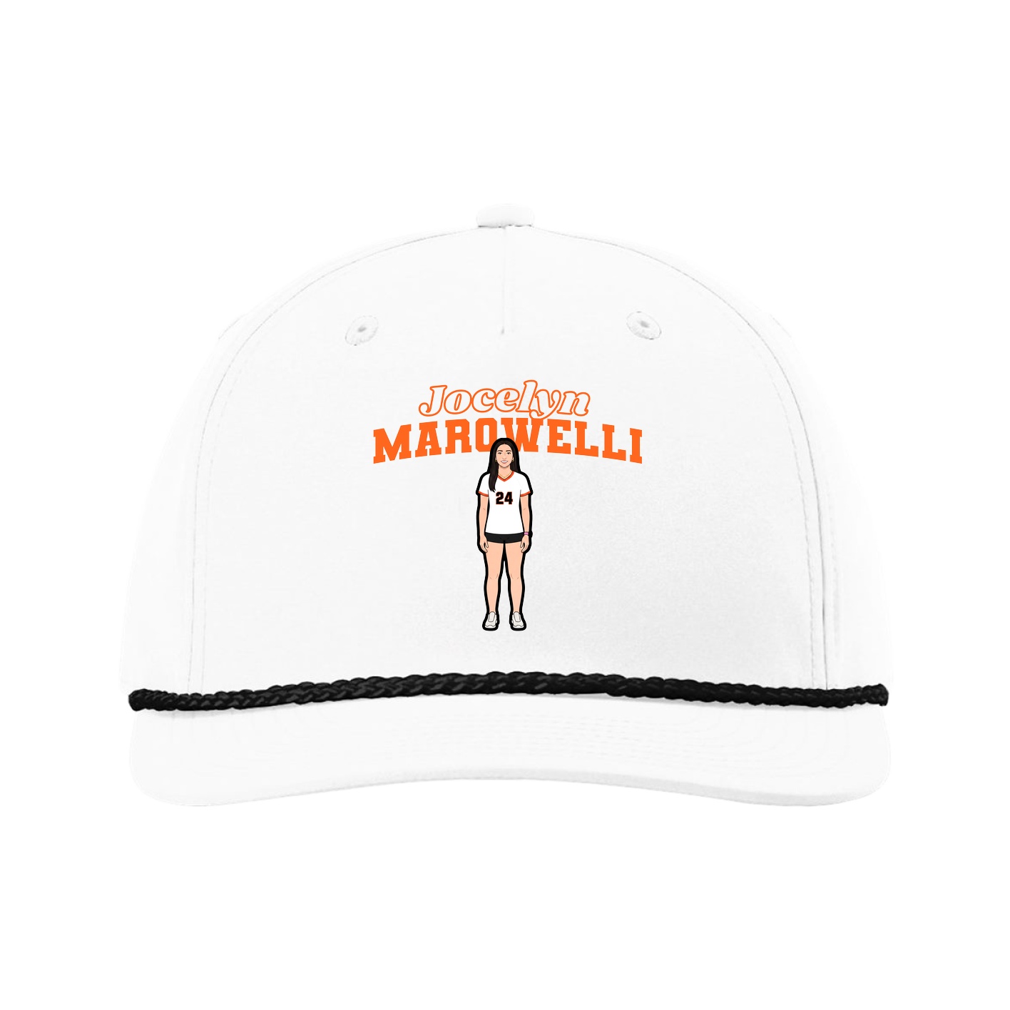 Five-Panel Classic Rope Cap — Name Arch in White
