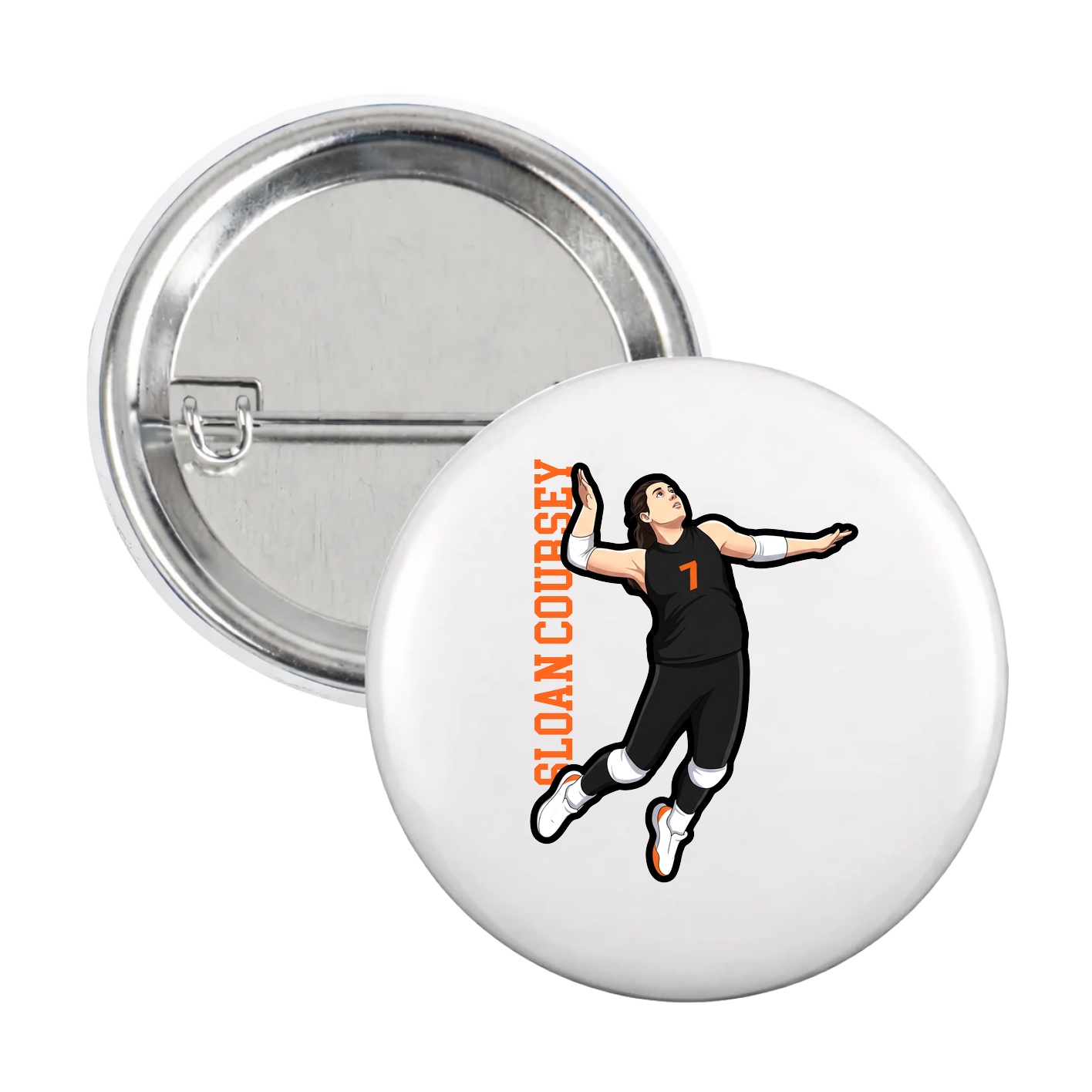 Game Day Button — Name Vertical in White