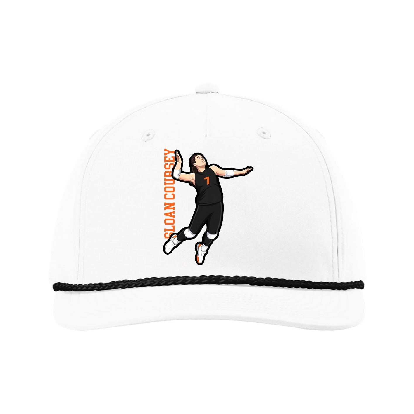Five-Panel Classic Rope Cap — Name Vertical in White