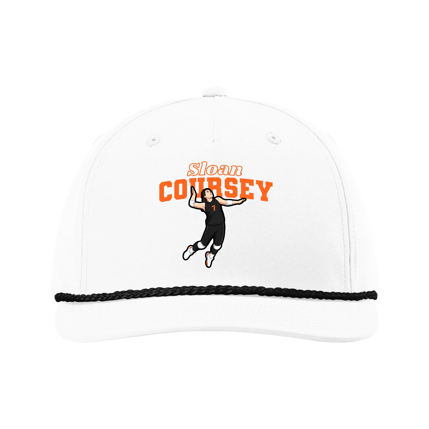 Five-Panel Classic Rope Cap — Name Arch in White