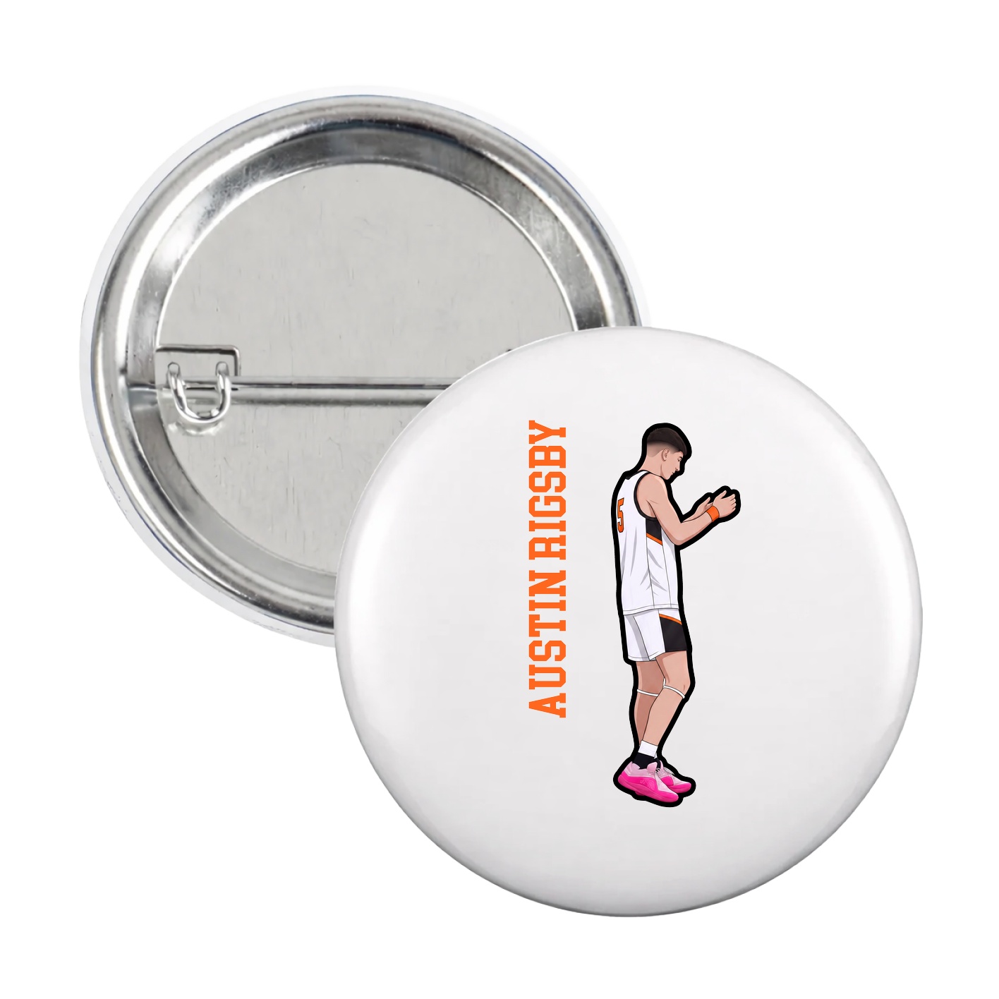 Game Day Button — Name Vertical in White
