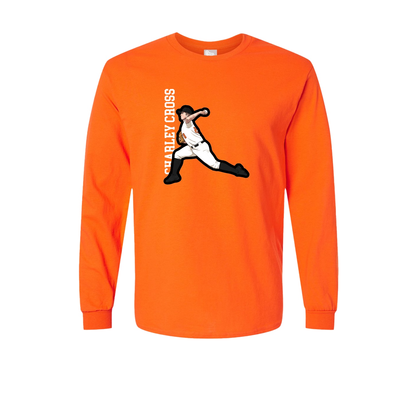 Long Sleeve Tee — Name Vertical in Orange
