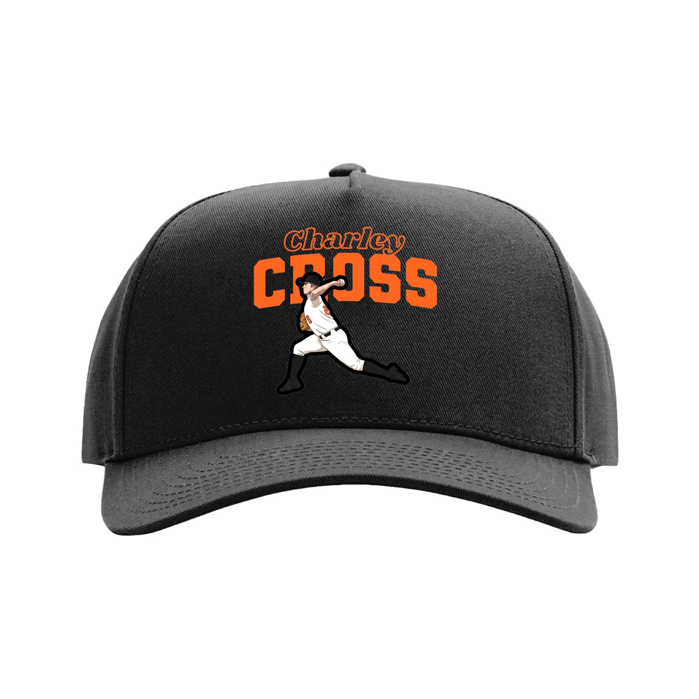 Full Fabric Five-Panel Champ Cap — Name Arch in Black