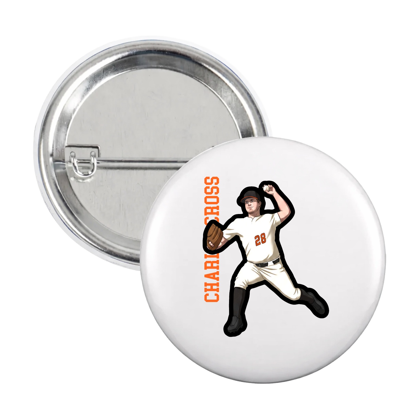 Game Day Button — Name Vertical in White