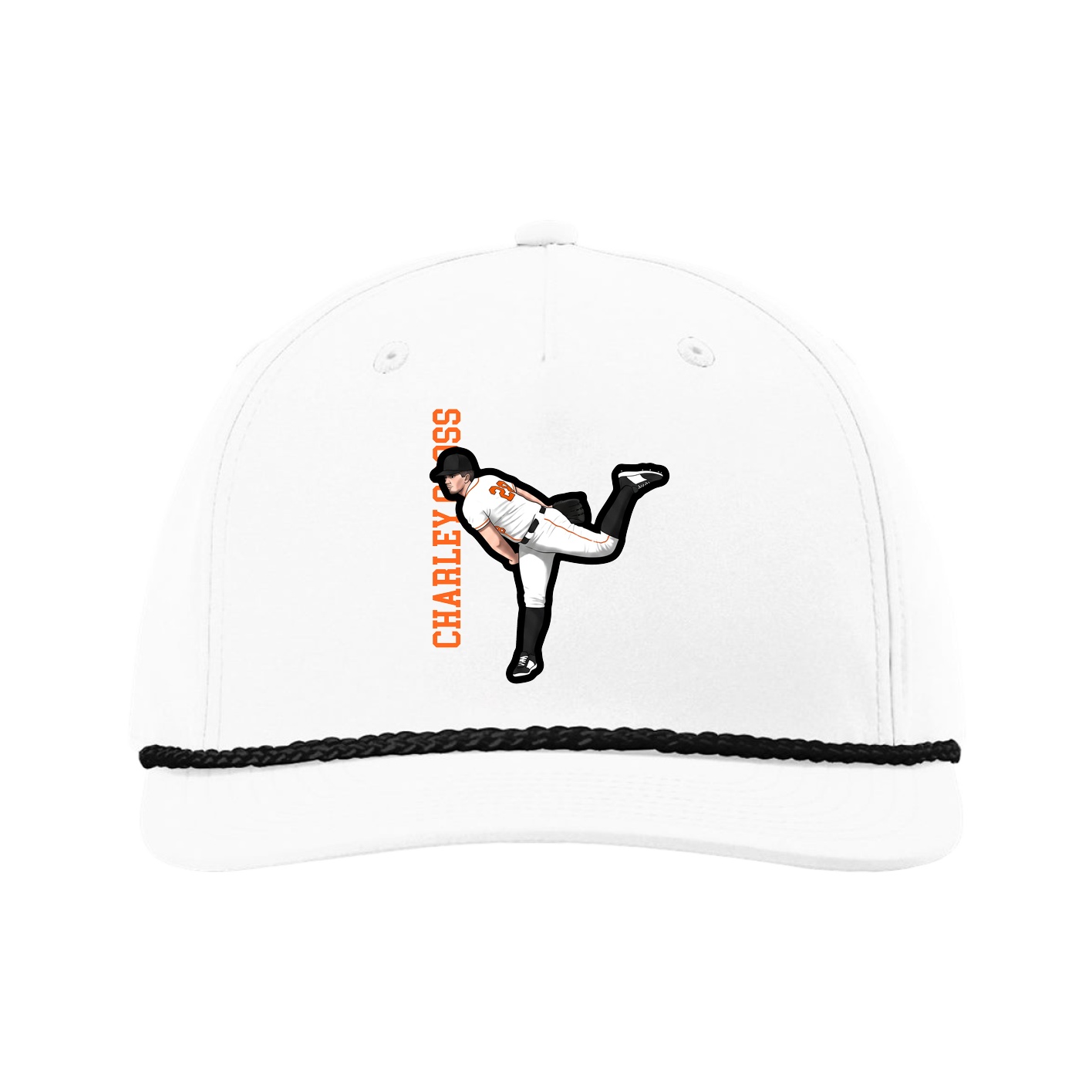 Five-Panel Classic Rope Cap — Name Vertical in White