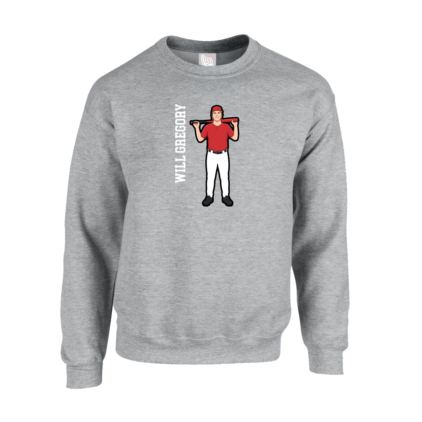 Fleece Crew — Name Vertical in Grey
