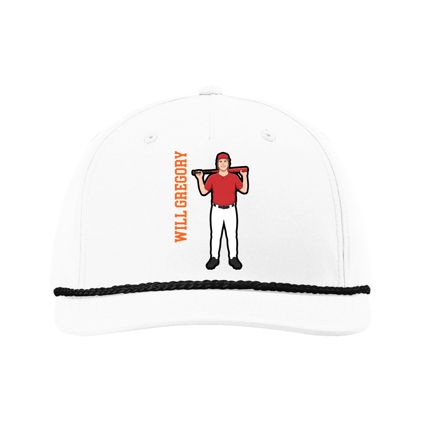 Five-Panel Classic Rope Cap — Name Vertical in White