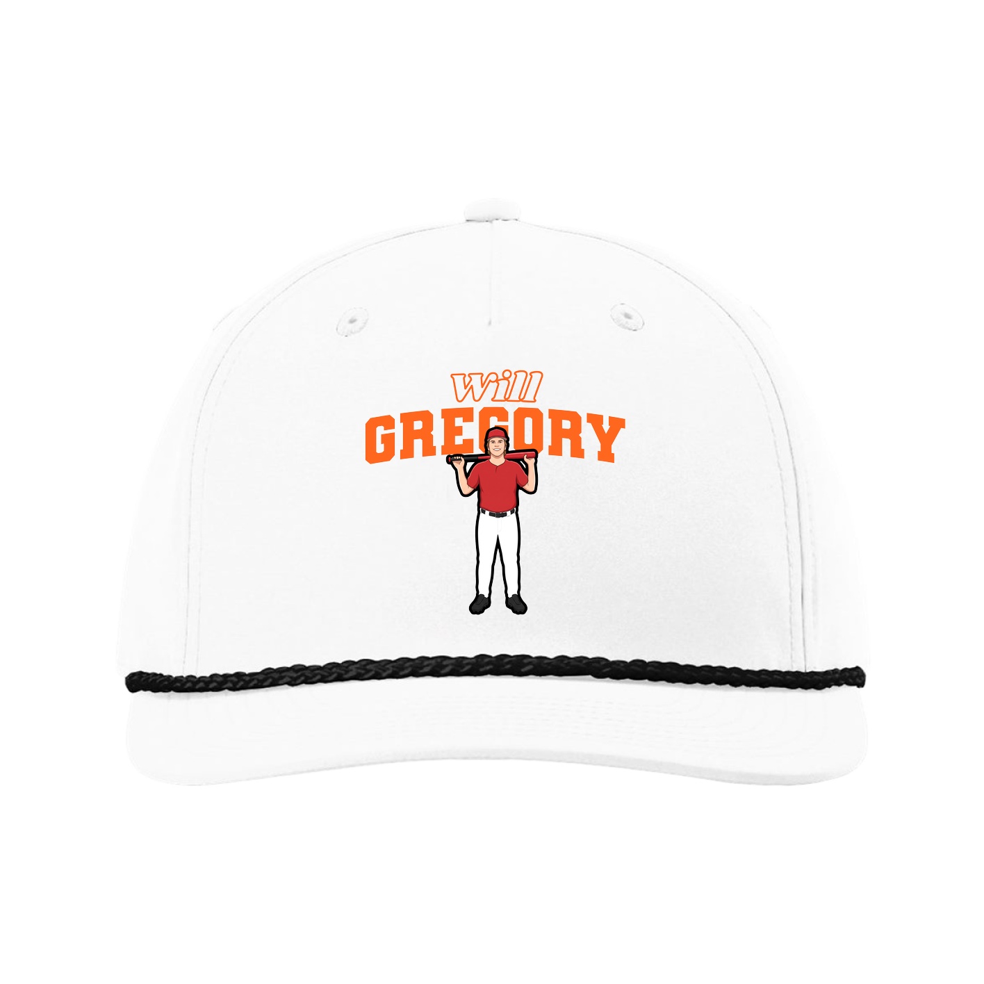 Five-Panel Classic Rope Cap — Name Arch in White