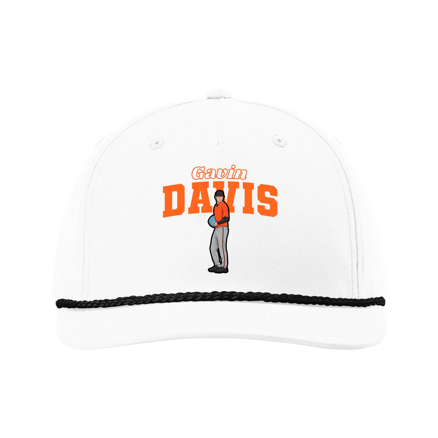 Five-Panel Classic Rope Cap — Name Arch in White
