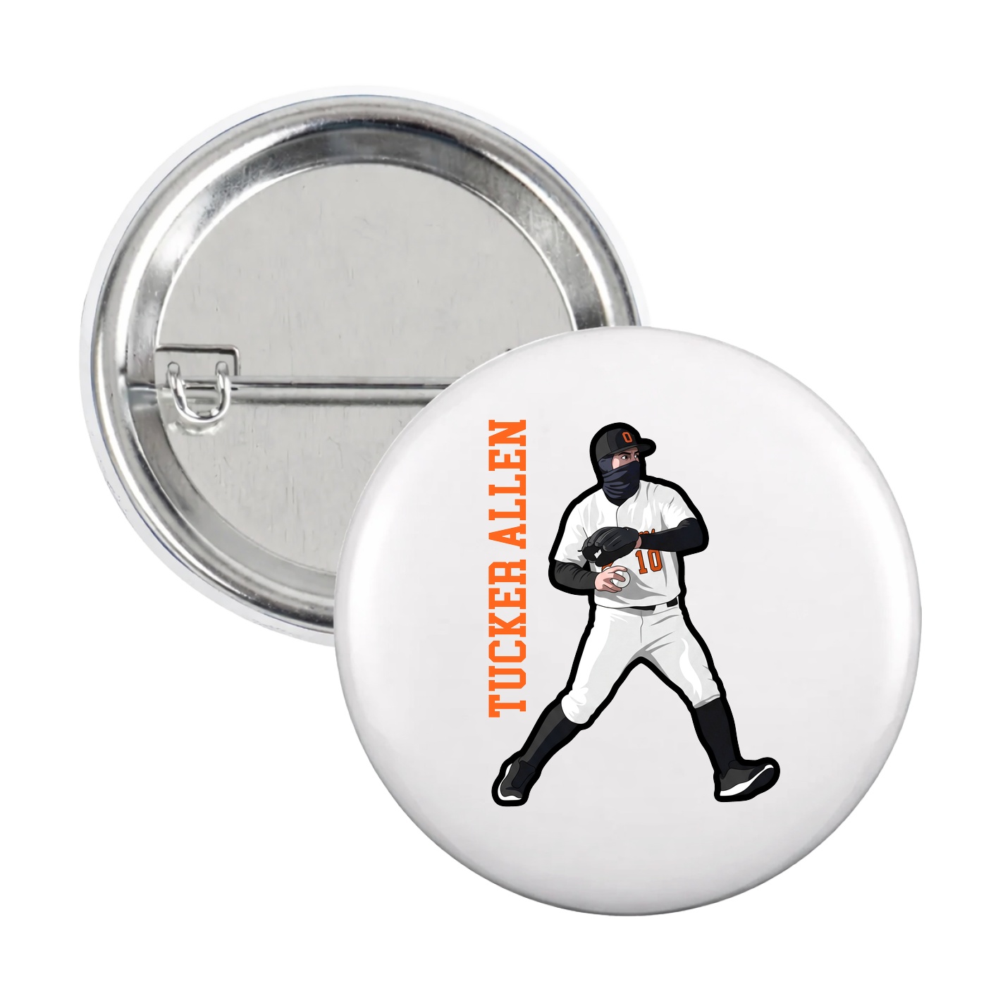 Game Day Button — Name Vertical in White