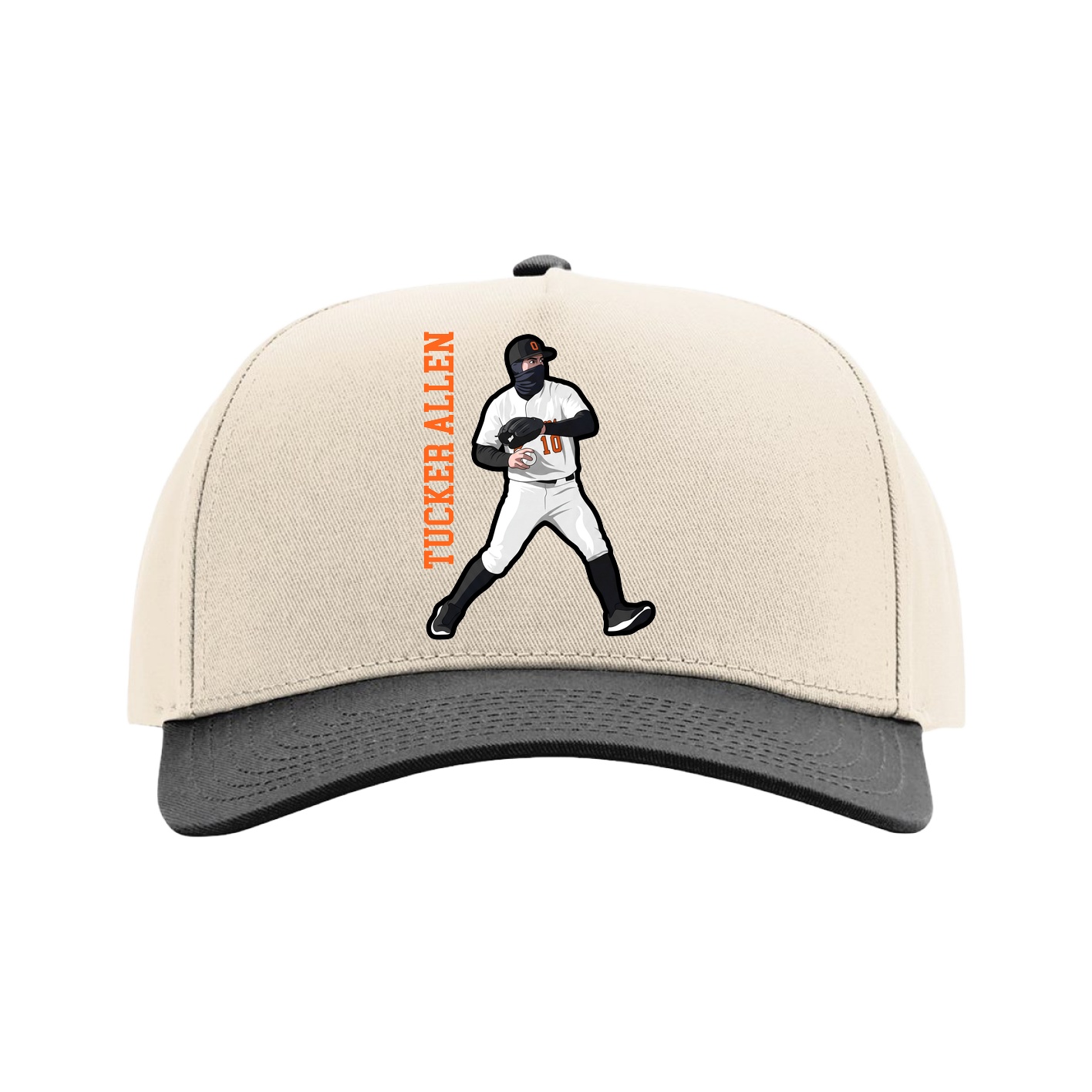 Full Fabric Five-Panel Champ Cap — Name Vertical in Cream/Black
