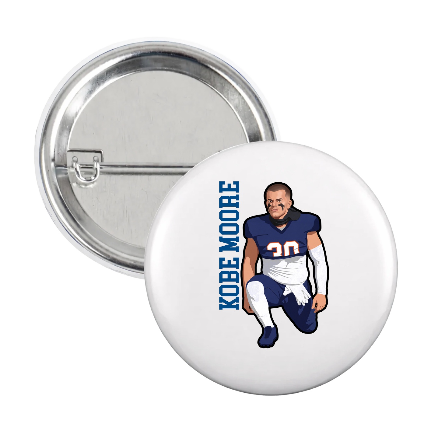 Game Day Button — Name Vertical in White
