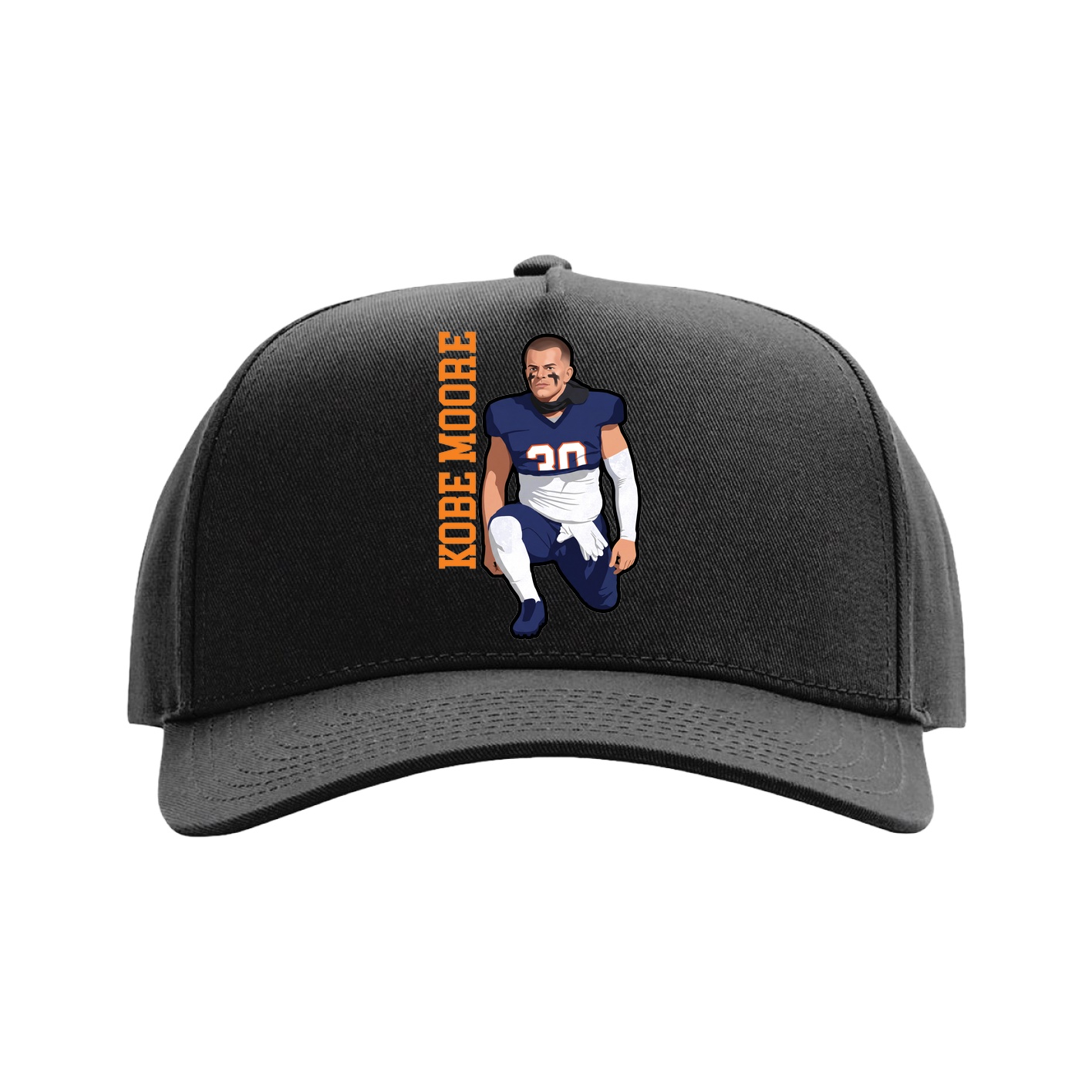 Full Fabric Five-Panel Champ Cap — Name Vertical in Black