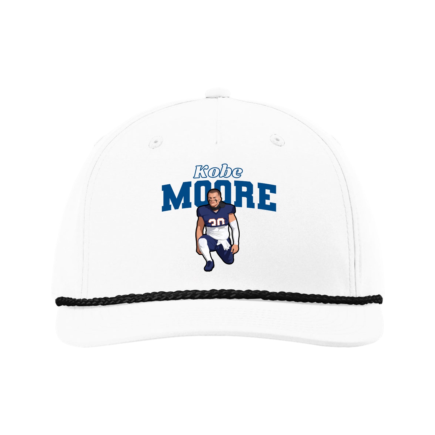 Five-Panel Classic Rope Cap — Name Arch in White