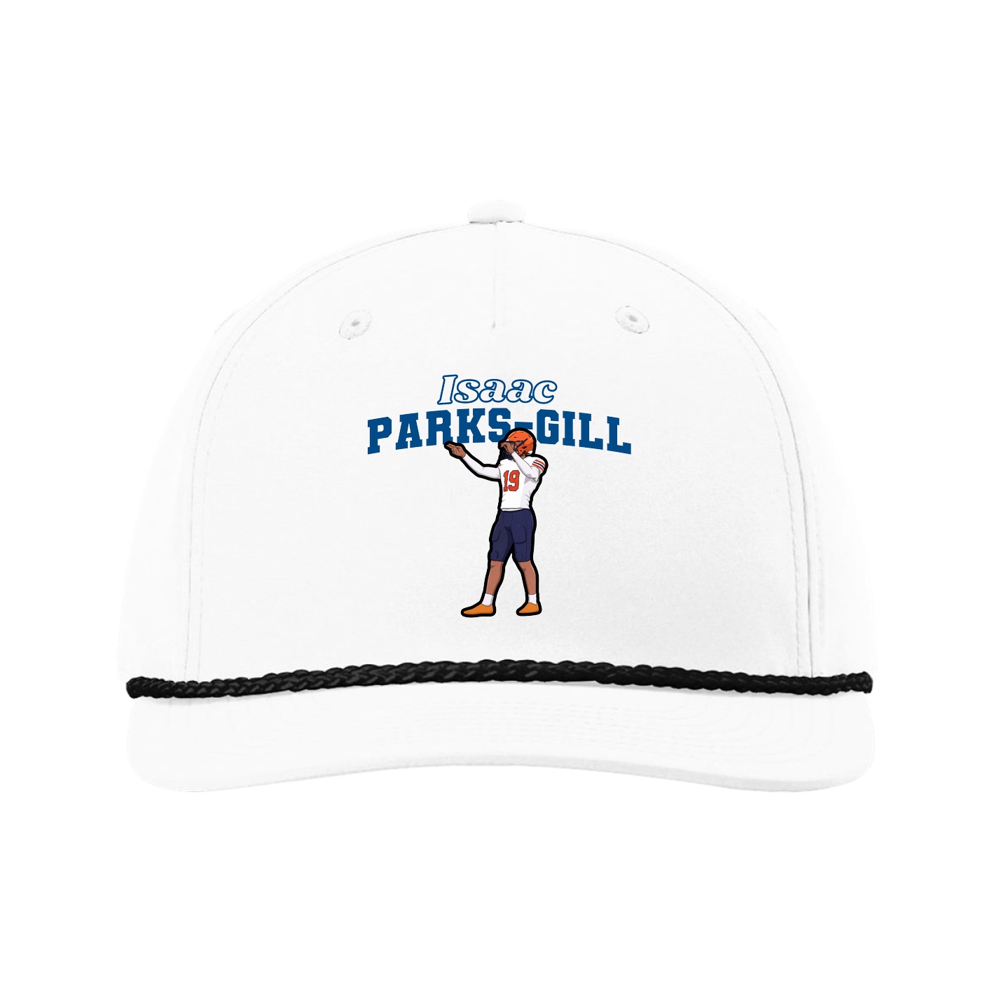 Five-Panel Classic Rope Cap — Name Arch in White