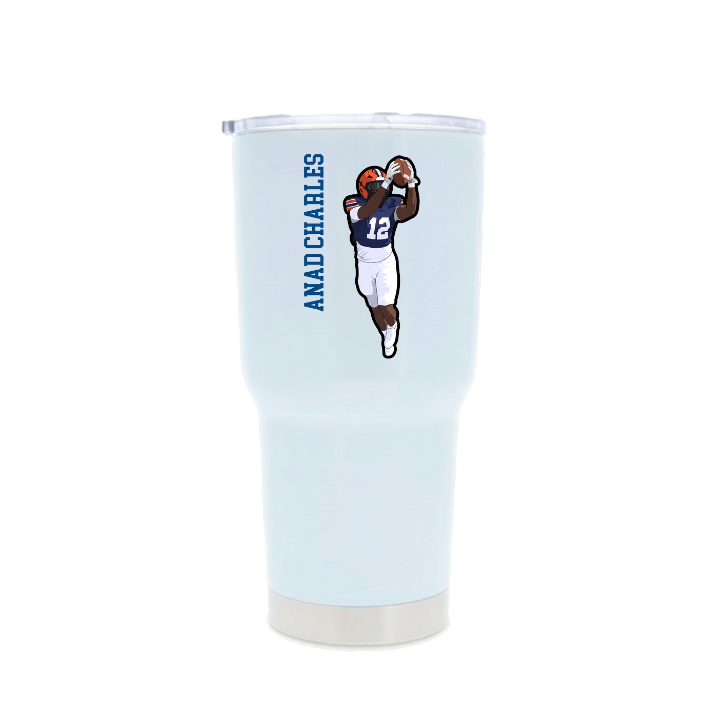 30oz Stainless Steel Tumbler — Name Vertical in White