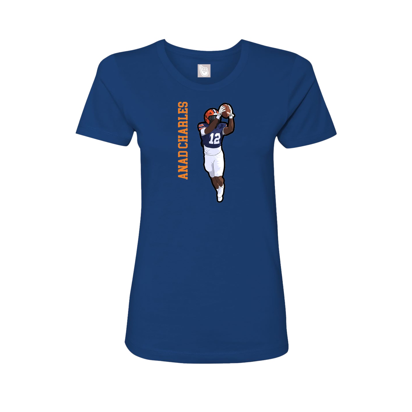 Fitted Women's Tee — Name Vertical in Royal