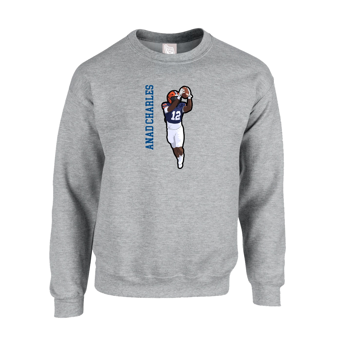 Fleece Crew — Name Vertical in Grey