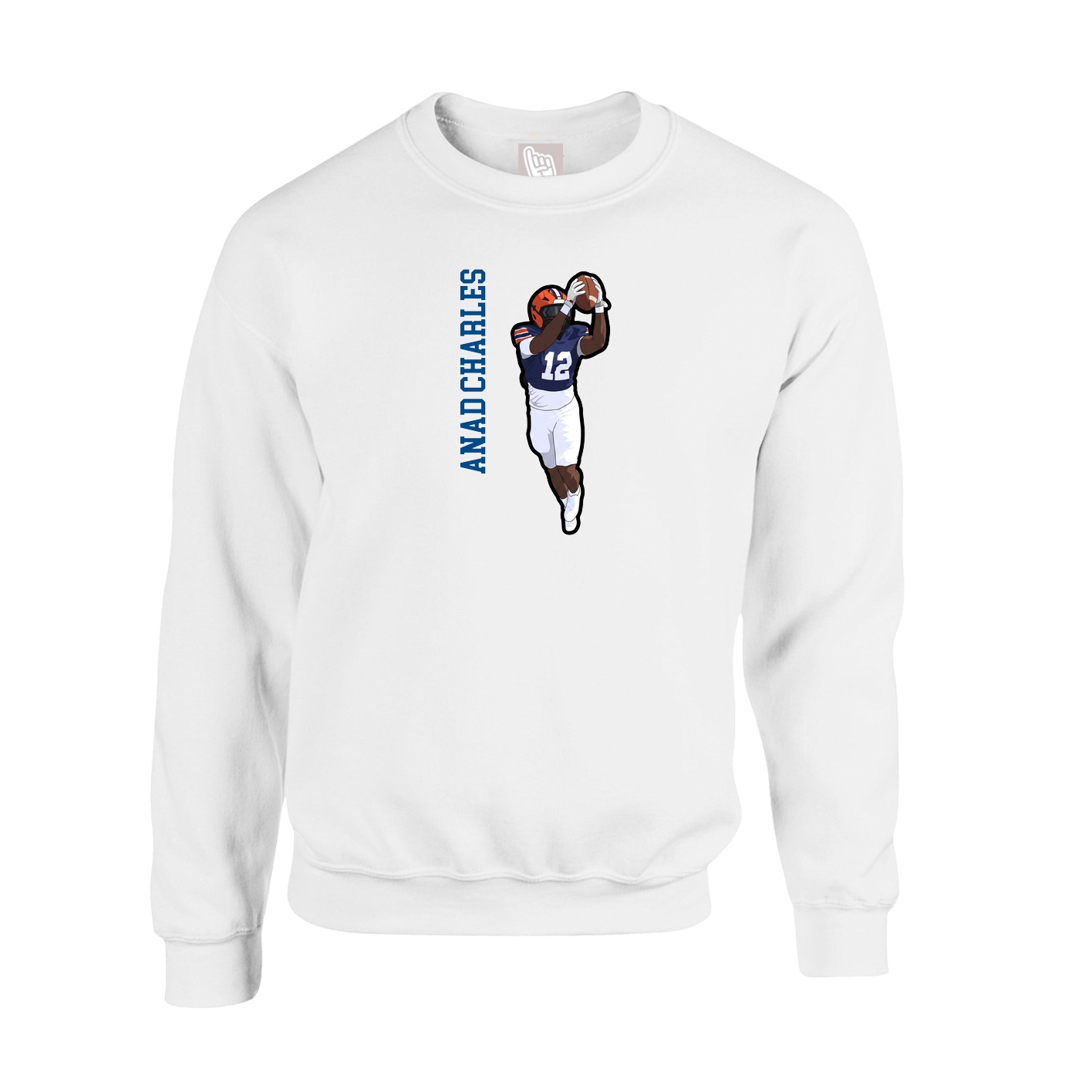 Fleece Crew — Name Vertical in White
