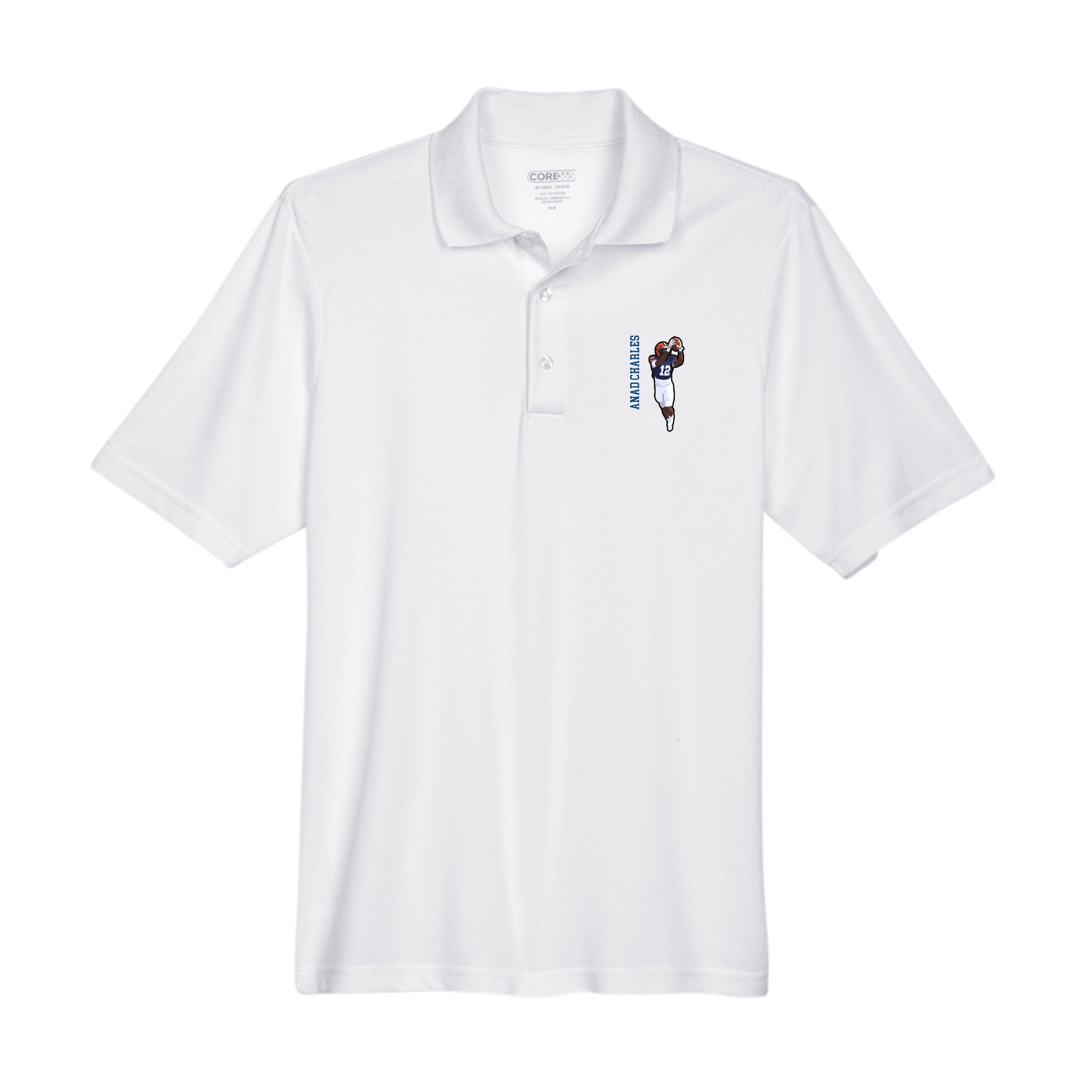 Performance Polo — Name Vertical in White