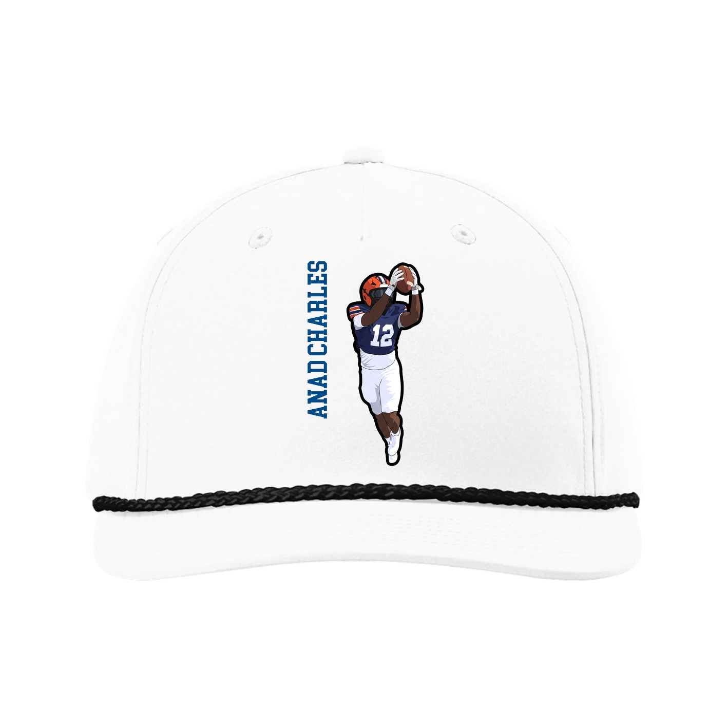 Five-Panel Classic Rope Cap — Name Vertical in White