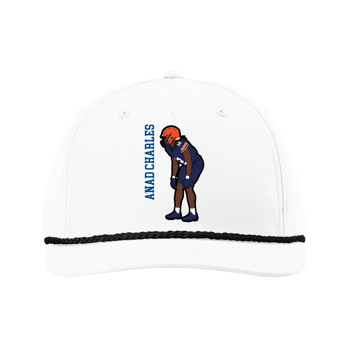 Five-Panel Classic Rope Cap — Name Vertical in White