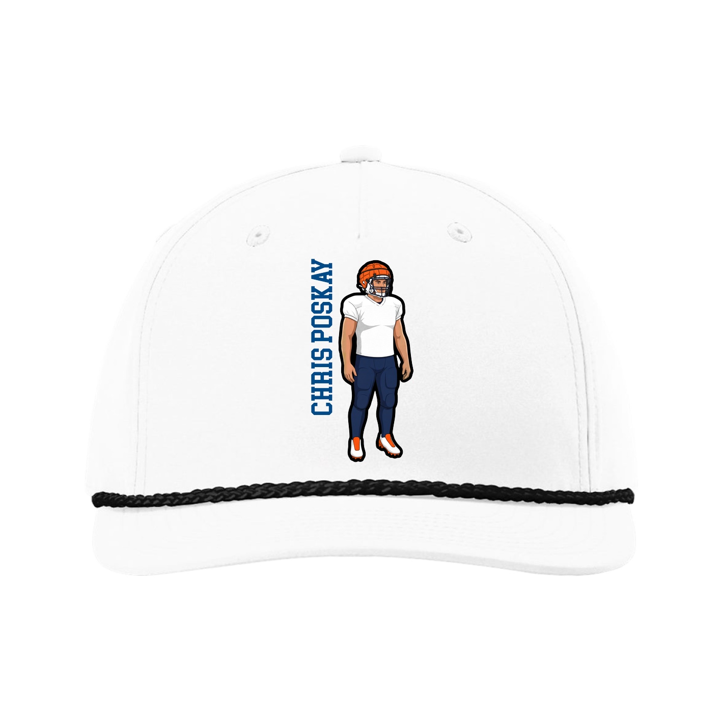 Five-Panel Classic Rope Cap — Name Vertical in White