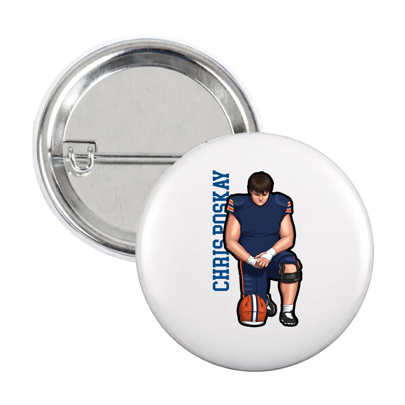 Game Day Button — Name Vertical in White