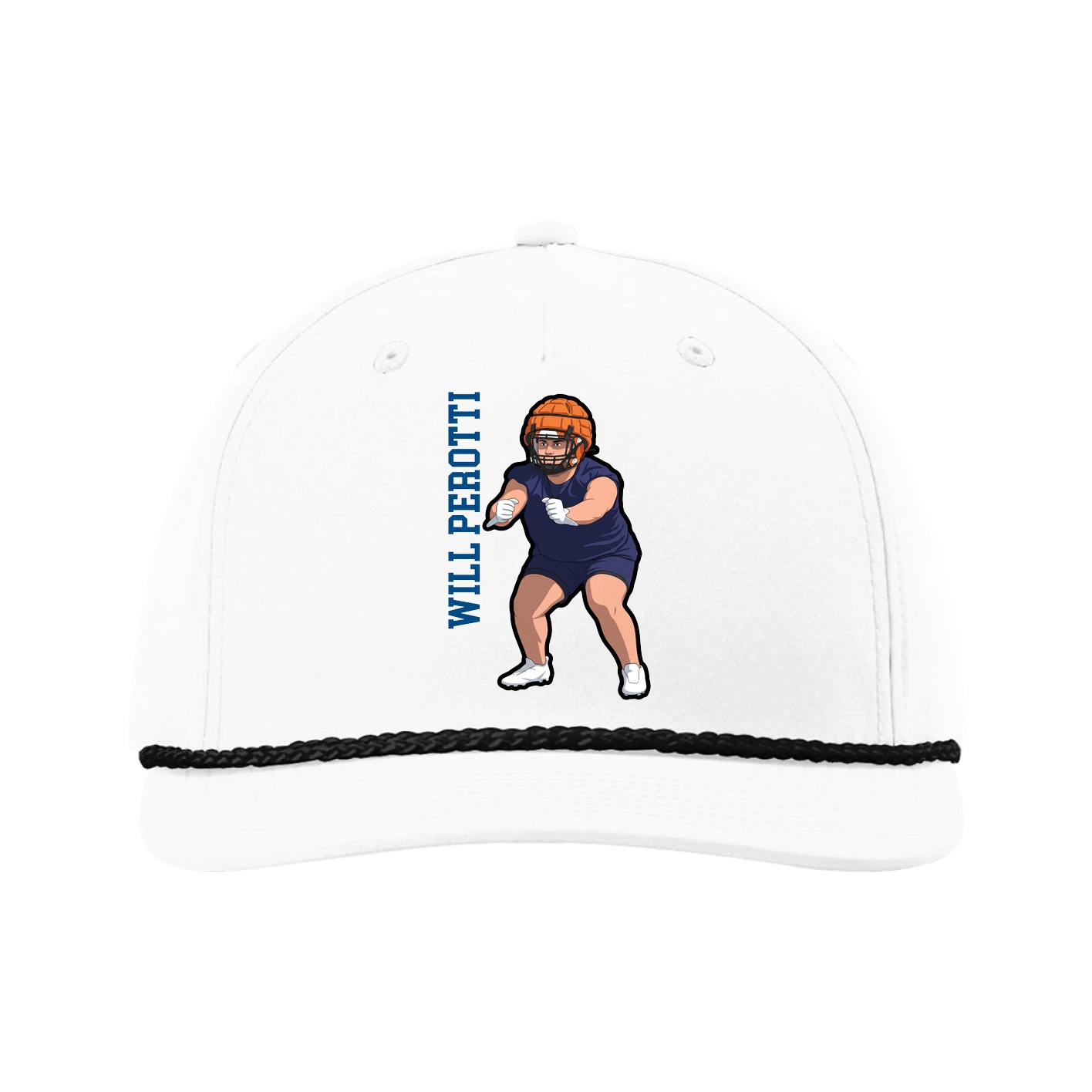 Five-Panel Classic Rope Cap — Name Vertical in White