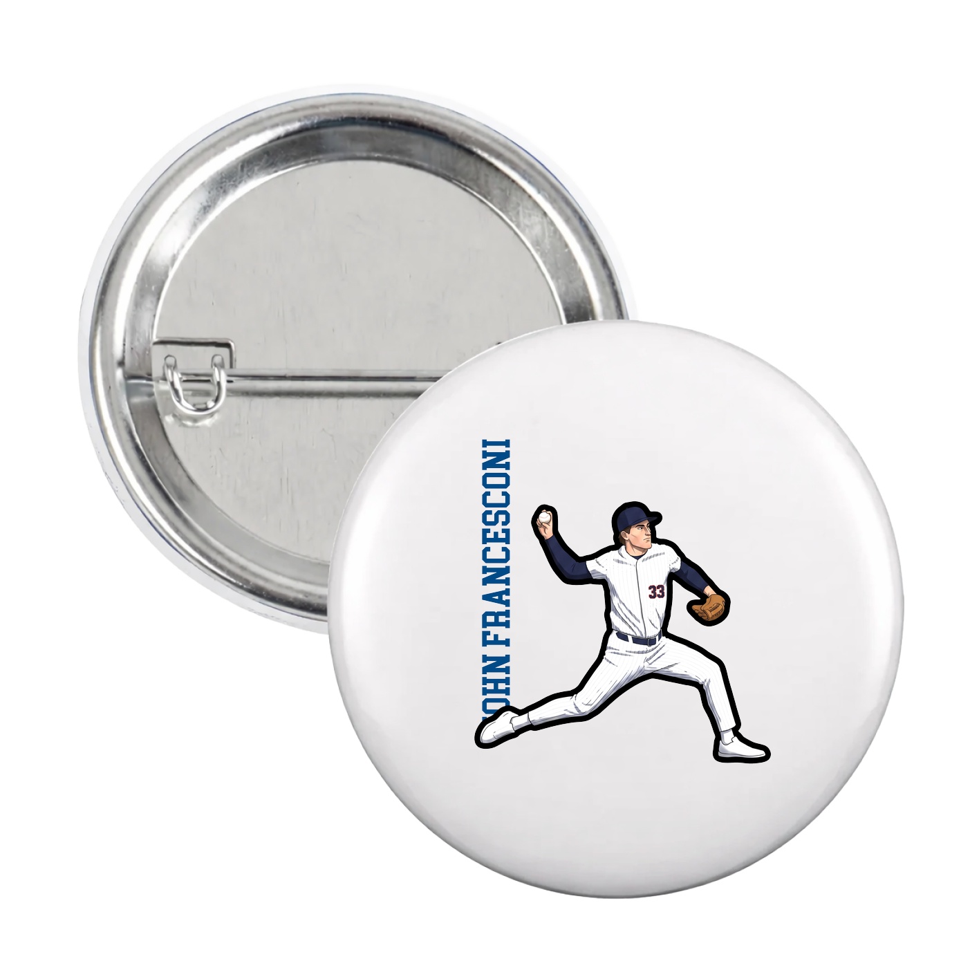 Game Day Button — Name Vertical in White