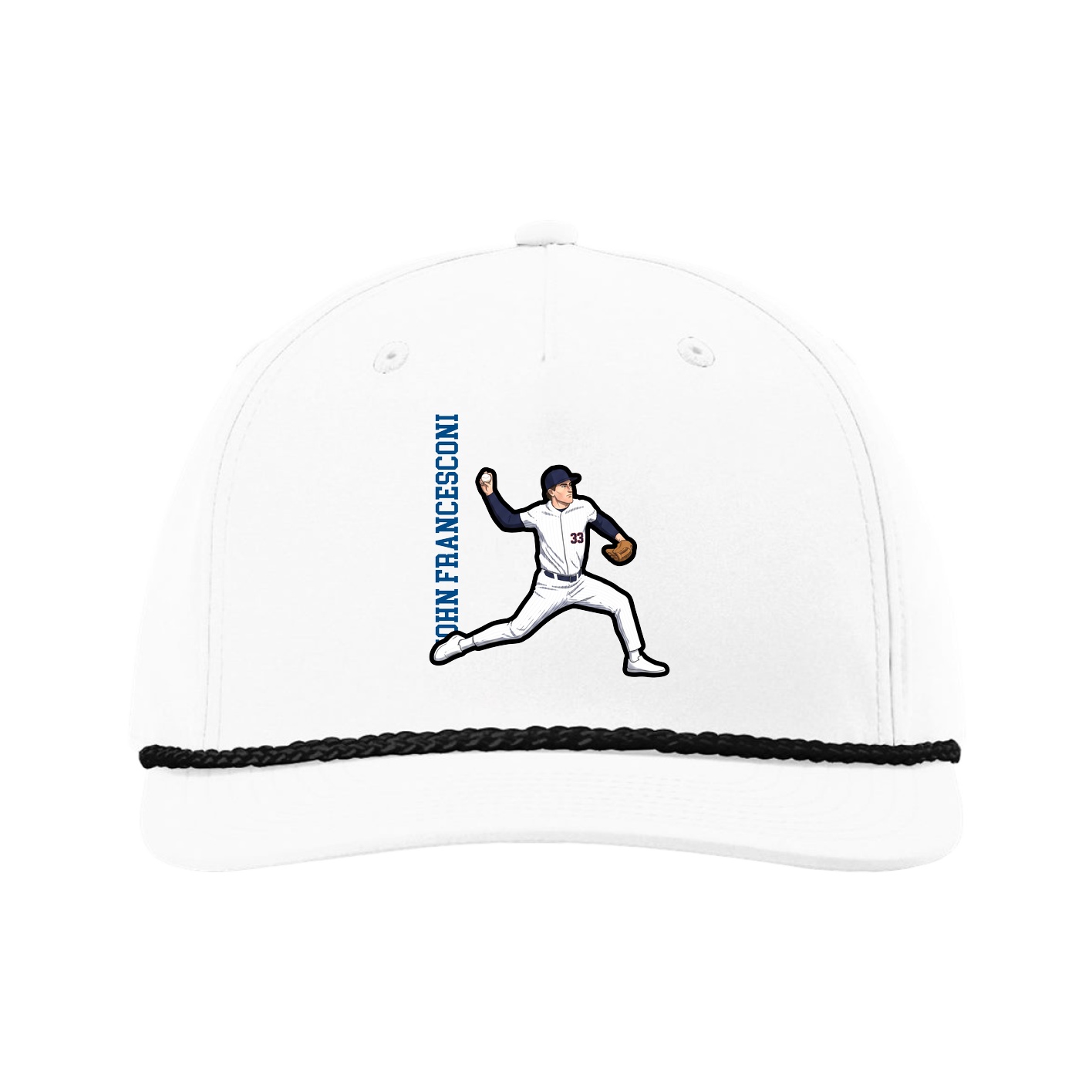 Five-Panel Classic Rope Cap — Name Vertical in White