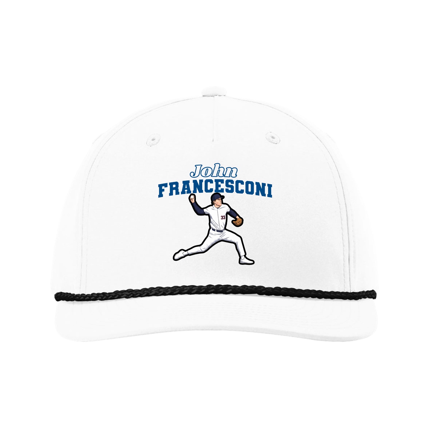 Five-Panel Classic Rope Cap — Name Arch in White
