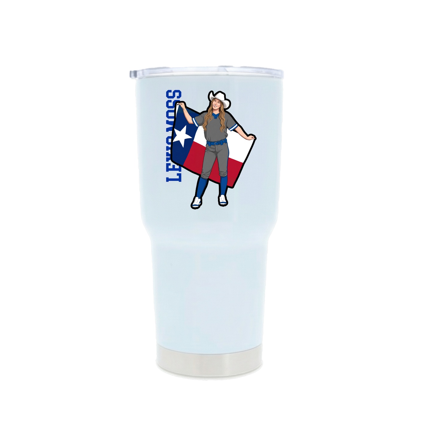 30oz Stainless Steel Tumbler — Name Vertical in White