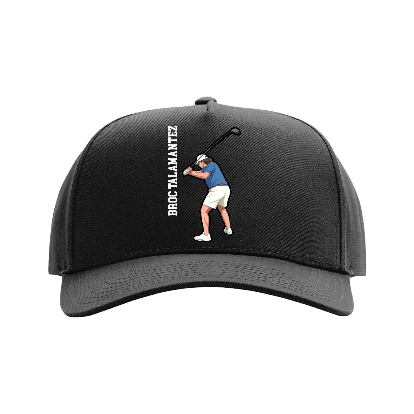 Full Fabric Five-Panel Champ Cap — Name Vertical in Black