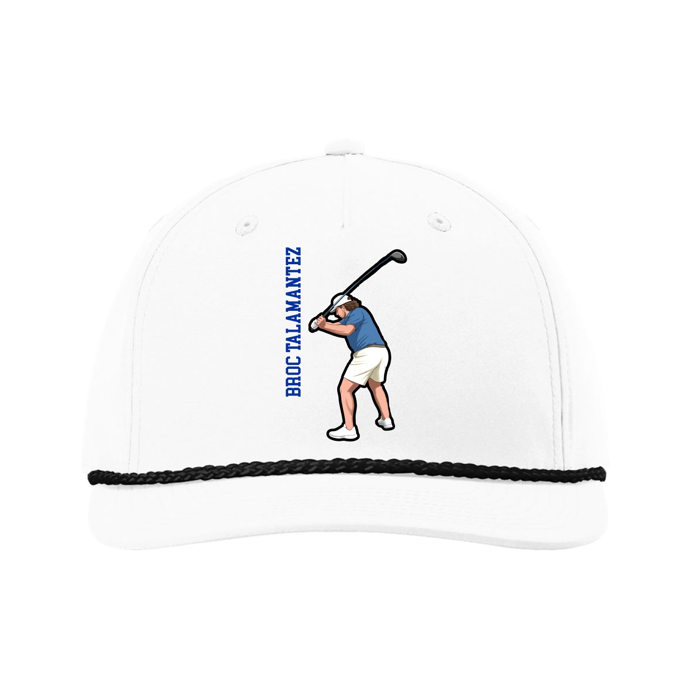 Five-Panel Classic Rope Cap — Name Vertical in White