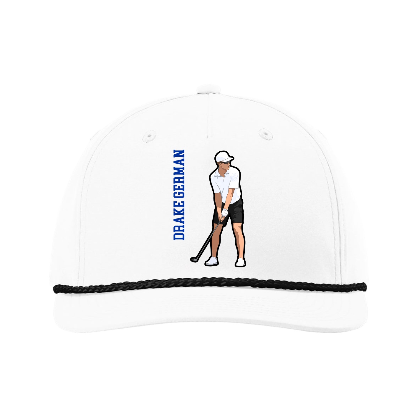Five-Panel Classic Rope Cap — Name Vertical in White