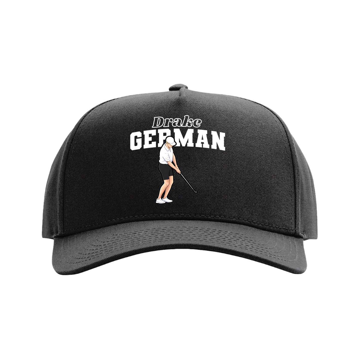 Full Fabric Five-Panel Champ Cap — Name Arch in Black